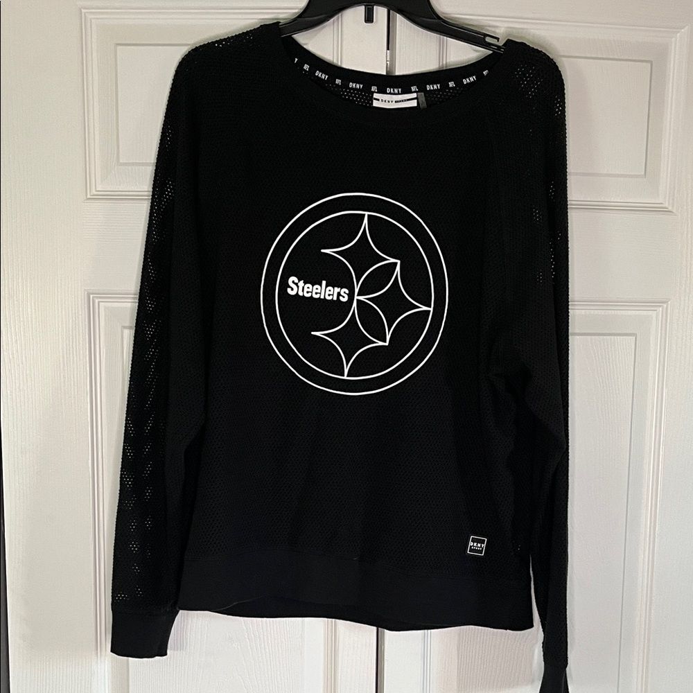 DKNY Sport Women’s Black Mesh Pittsburgh Steelers Sweatshirt Size Large